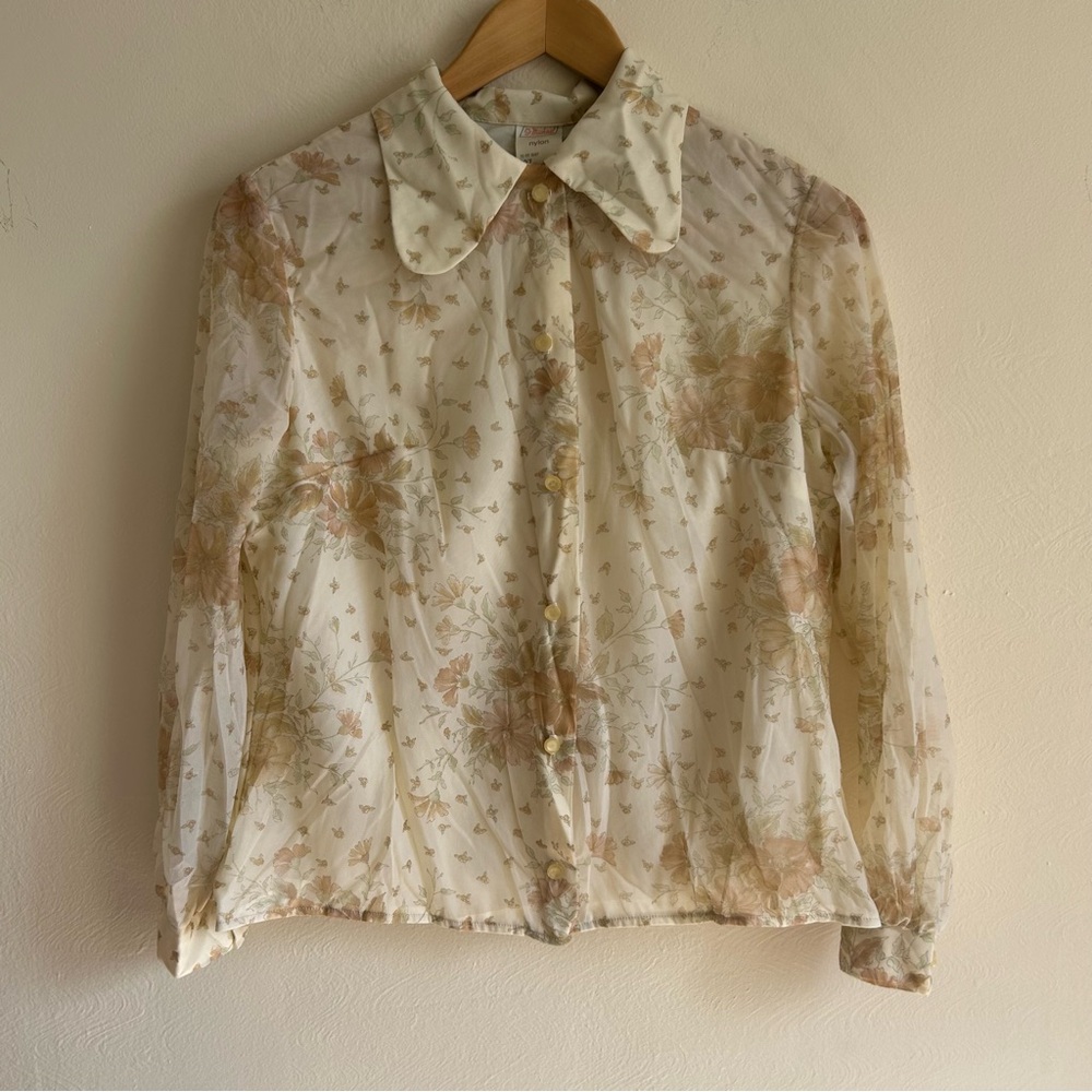 Vintage 70s St Michael Floral Sheer Blouse | Peter Pan Collar | Made in Britain